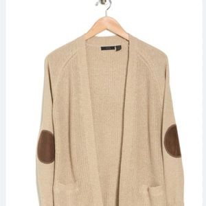 RD Style open cardigan sweater W/Elbow Patch Beige Women Size S/P